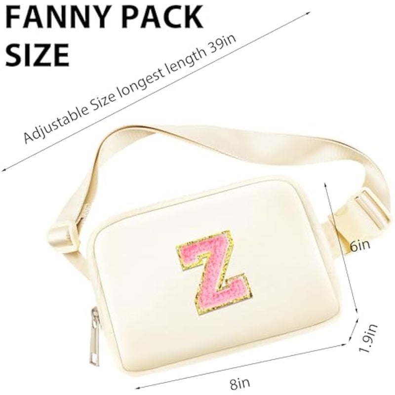 Fanny Pack Belt Bag for Women Girls Small Crossbody Bag with Initial Letter Cute Preppy Waist Packs Trendy Travel Accessories Personalized  Birthday Gifts for Running Hiking Beige Z - Image 3